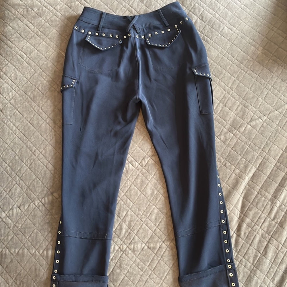 10 Crosby Derek Lam Navy Eyelet-Trim Cargo Pants